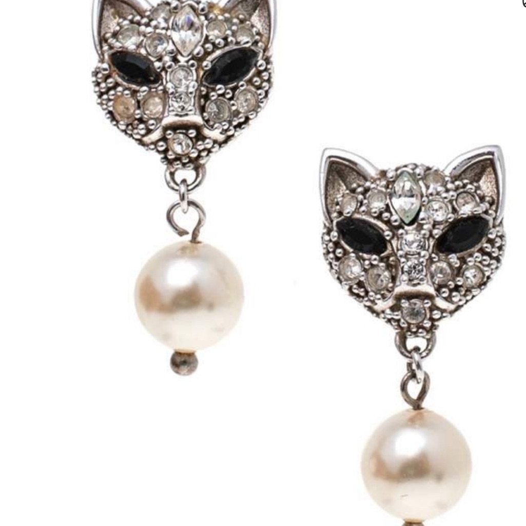 Miu Miu Silver And Black Cat Earrings
